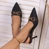 Sandalias de Metal con Cadena Puntiaguda de Comercio Exterior de Tacón Alto 2025 Verano Nuevas Sandalias con Estampado Stiletto y Puntera Metálica Estilo Europeo y Americano para Mujer 43