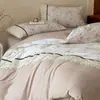 Juego de ropa de cama de cuatro piezas estilo francés vintage, grado A, de algodón puro cepillado, que incluye una sábana de algodón, un juego de tres piezas con una funda de edredón estampada floral y una sábana ajustable