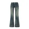 Pantalones Acampanados de Cintura Baja Estilo Retro Americano, Corte Ajustado, Elásticos, Versátiles, Lavados, Desgastados, Caída Suave, Jeans para Mujer