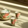 Huang Ru Kiln Copo de chá de cerâmica pintado à mão com pêssego, xícara de chá para presente, xícara de Coca-Cola, xícara de chá, xícara de chá, xícaras de chá para casa