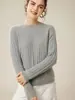 Tejido de Punto Base 100% Cachemir Puro para Mujer, Cuello Redondo, Patrón de Asiento, Tejido de Punto de Manga Larga, Tejido de Punto de Color Puro de Moda para Otoño e Invierno
