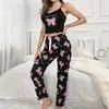 Conjunto de pijama feminino de duas peças, calça longa com alça estampada, confortável, casual, sexy