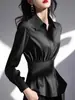 Primavera estilo europeu estilo estrangeiro chique nicho chique luxo leve alta qualidade envelhecimento redutor linda super-quente camisa de cintura marrom para mulheres
