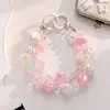 Transmisión en Vivo Estilo Dulce Corazón Cadena Doble Colgante de Perlas Cadena para Teléfono Móvil Accesorios Llavero de Lazo Colgante para Decoración de Bolso