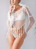 Suéter de Tricô Vazado com Franjas, Peça para Cobrir Solta de Manga Longa, Top para Camadas, Roupas Femininas Sexy com Gola Redonda Processamento