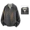 Suéter Falso de Dos Piezas para Hombre Suéter de Punto Trenzado con Solapa Suéter de Punto Holgado Estilo Perezoso Prendas de Punto con Solapa para Hombre