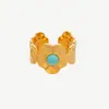 Anillo Tyna French de Oro de 18K Turquesa Acero Inoxidable para Mujer Apertura Cruzada de Alto Nivel Flor de Acero de Titanio