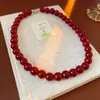 Colar de Contas de Vidro Redondas Moda Versátil Temperamento de Alto Padrão Corrente para Suéter Nicho Luxo Leve Colar Retrô para Mulheres