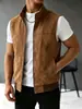 Chaleco de gamuza para hombre con cuello mao, ropa exterior casual de trabajo sin mangas con cremallera completa para primavera y otoño, chaqueta para hombre