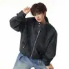 Chaqueta de Cuero Sintético Tie-Dye Desgastada Estilo Retro Americano Suelta para Hombre Primavera Otoño Marca de Moda Oversize Solapa Chaqueta de Motociclista Ancha