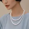 Combinado com Colar Cheongsam, Corrente para Clavícula de Pérola Imitação de Milho de Três Camadas, Corrente Curta Estilo Retrô Francês com Múltiplos Círculos para Mulheres