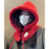 Gorro Balaclava Vermelho Estilo Coreano para Mulheres 2025 Novo Outono e Inverno Gorro de Lã Quente Protege-Orelhas Gorro de Tricô Versátil