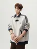 Chamarra tipo bomber de estilo universitario para hombre y mujer, con cuello alto y tres franjas estilo americano, corte holgado, sudadera deportiva casual para otoño
