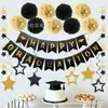 Bandeiras de Formatura Transfronteiriças, Faixas para Festa de Formatura, Decorações Douradas para Chapéus de Formatura, Enfeites Pendurados Espirais e Decorações Penduradas