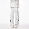 Calça de Moletom Branca e Cinza Americana Masculina Outono e Inverno Nova Cintura Alta Perna Reta Casual Solta Cargo Perna Larga Longa