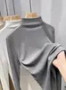 Top base de canalé de cuello alto medio para mujer, nuevo otoño/invierno 2026, corte ajustado, adelgazante, se puede usar como capa interior o exterior, top negro de manga larga