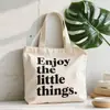 Bolsa Tote de Lona Personalizada com Letra Simples em Inglês de Grande Capacidade, Bolsa Tote de Nicho para o Dia a Dia, Bolsa de Ombro Estilo Coreano