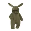 Ropa de bebé de algodón Clase A para primavera y otoño, estilo con capucha, mameluco con orejas de conejo, mameluco de manga larga para bebé