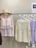 Estilo Férias Cor Sólida Tricô Vazado Feminino Primavera e Verão Solto Preguiçoso Proteção Solar Blusa Design Elegante Top de Manga Longa