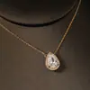 Colar, Brincos e Corrente de Clavícula Full Diamond em Forma de Gota d'Água, Luxo Leve e de Alto Padrão