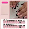 Parche de Uña Portátil Manicura Uñas Postizas Uñas Terminadas Negro de Longitud Media Forma de V Lazo Francés Diamante de Color Europeo y Americano