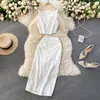 Gao Leng Yujie Popular na Internet Conjunto Cor Sólida Gola Redonda Colete Top Curto Cintura Alta Quadril Comprimento Médio Saia Conjunto de Duas Peças para Mulheres