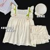 2025 Novo Estilo Pijama Estilo Princesa com Bojos para Mulheres Verão Algodão Nuvem Doce Regata Shorts Conjunto Roupa de Casa