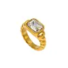 Novo Anel de Zircônia em Aço Inoxidável Joia Banhada a Ouro 18K para Mulheres, Estilo Europeu e Americano, Simples e Versátil, Produto Mais Vendido Transfronteiriço
