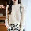 Suéter de Lana Grueso de Cuello Redondo Listo para Usar de Una Sola Línea para Mujer en Otoño e Invierno Nuevo Color Puro Holgado Versátil Suéter de Lana Camiseta Interior de Lana