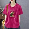 Camiseta de Algodón de Manga Corta para Mujer 2025 Verano Nueva con Capucha Delgada Moda Estampada Estilo Coreano Suelta Moderna Top Corto