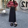 Falda Negra Midi Acampanada para Mujer, Nueva Falda de Traje de Cintura Alta Estilo Europeo, Falda Plisada Midi de Diseñador