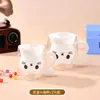 Taza de Vidrio de Gato de Dibujos Animados con Asa, Taza de Vidrio Transparente para Bebidas, Taza para Té de Leche y Café, Taza Aislada de Doble Pared para Leche