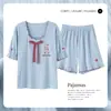 Pijama de Mujer Verano Algodón Puro Manga Corta Pantalones Cortos Delgado Estilo Coreano Mujer Media Manga Ropa de Casa Verano Casual Traje de Dos Piezas
