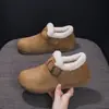 Sapatos femininos estilo Birkenstock retrô de algodão com aumento interno de 3 cm de altura, novo estilo outono/inverno, apresentando forro de pelúcia para aquecimento e conforto, adequados para uso externo
