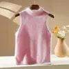 Novo colete de tricô de lã de cashmere com gola semimang alta para outono e inverno para mulheres, cor sólida, top de tricô sem mangas escovado