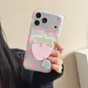 Funda tipo puesto de fresas rosas para Apple 17Promax, Adecuada para iPhone 16Pro Doble Capa 15Promax/14