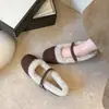 Zapatos de Algodón Cálidos de Felpa Nuevos de Invierno 2026 con Terciopelo Plus Color Sólido de Una Correa con Piel Cuadrado Mary Jane para Mujer
