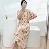 Camisola de Seda de Algodão para Mulheres, Novo Vestido de Verão Estilo Chinês, Vestido de Seda de Algodão Que Pode Ser Usado Fora, Roupa de Casa de Alto Padrão Extra Longa para Primavera e Outono