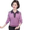 Suéter de solapa de primavera y otoño para mamá, camisa de fondo, ropa para mujeres de mediana edad y mayores, suéter de lana suelto de estilo occidental de talla grande
