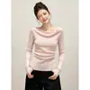 Blusa de tricô ombro a ombro com mangas compridas para mulheres, adequada para outono e inverno, camada interna estilo francês acinturada, suéter de estilo suave