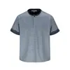 Camiseta de Manga Corta Retro Estilo Americano Suelta de Pareja Nanxia Verano Rayas Bloques de Color Cuello Henley Manga Corta para Hombre