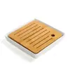 Bandeja de Té Pequeña de Cerámica de Bambú Ceremonia del Té Estilo Japonés Juego de Té Kung Fu Bandeja Redonda Pesada de Bambú Mar de Té Almacenamiento de Agua Mesa de Secado y Remojo