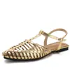 Sandalias Romanas Retro de Moda con Tachuelas y Diseño Hueco para Mujer, Sandalias de Verano con Tacón Bajo, Punta Cerrada y Correa en el Tobillo sin Espalda para Mujer 605-56