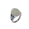 Anillo de plata de ley S925 con cloisonné, jade hetiano natural, flor vintage distintiva con cara de huevo, anillo de viento que combina con todo.