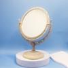 Espejo de Mesa Giratorio Redondo Ovalado de Doble Cara, Espejo de Tocador de Escritorio Vintage Imitación Oro y Plata, Espejo de Maquillaje con Lente de Mesa