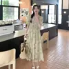 Foto Real de Nuevo Vestido Floral Francés Estilo Chino para Mujer, Nuevo Verano Elegante Diseño de Cuello en V, Vestido Adelgazante de Lujo Ligero