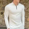 Otoño e Invierno ajuste ceñido cálido cuello alto medio cremallera deportes fitness camiseta interior T-shirt hombre De terciopelo manga larga grande