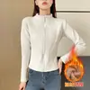 1577 Chaqueta Corta de Cachemir con Cuello Alto para Mujer en Otoño e Invierno Cárdigan Exterior Ajustado Forro Polar Extra Grueso Cálido Top de Yoga