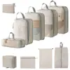 Set de 10 Bolsas de Almacenamiento de Viaje de Compresión Cuidadosamente Seleccionadas, Bolsa de Almacenamiento de Malla con Cordón para Empacar por Separado, Bolsa Organizadora para Equipaje, Maquillaje y Artículos de Tocador