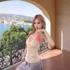 Transfronterizo 2025 Nuevo Estilo Resort Costero Camisola Halter Diseño de Espalda Descubierta Rayada Top Sexy Comercio Exterior